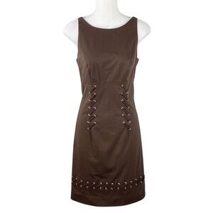Etcetera brown-green lace up sheath sleeveless dress JJ11